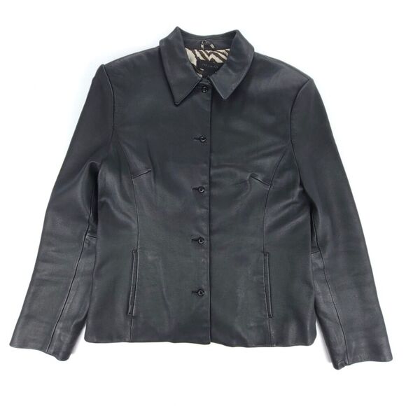 VINTAGE 100% Genuine Leather Jacket 90's Supermodel Mom Coat Small Black Zebra - Picture 5 of 9